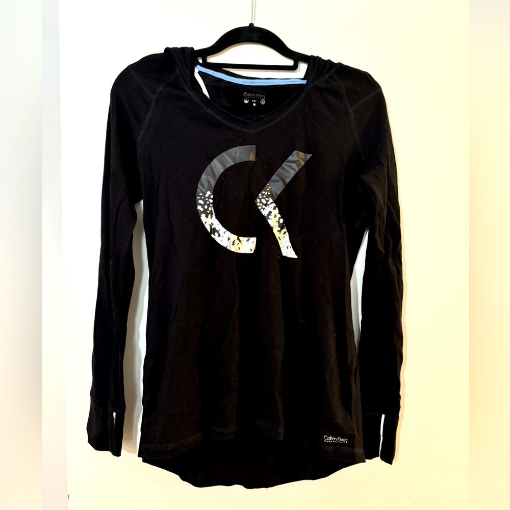 Calvin Klein Black Long Sleeve Hoodie with Logo Size Medium